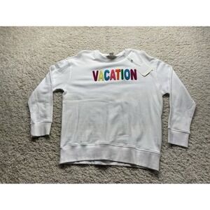 SHIRALEAH White 'VACATION" Crewneck Pullover Sweatshirt Women's Size M *NEW*